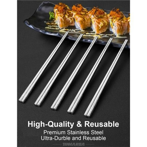 Stainless Steel Chopsticks Set Reusable Non Slip Dishwasher Safe 5 Pairs - Picture 3 of 7